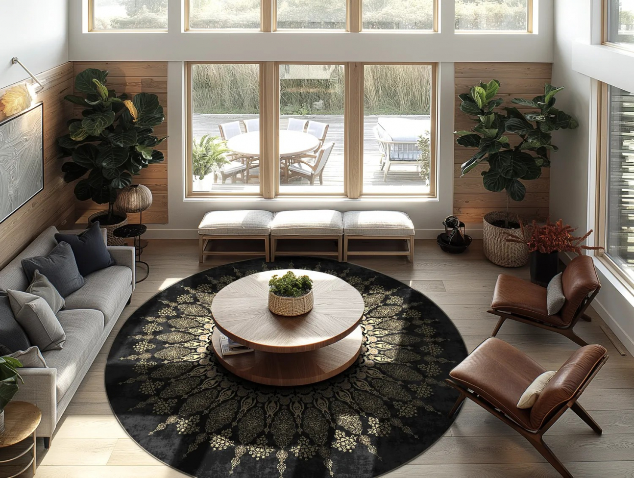 Rond tapijt ' Sandrigo' 200cm - Zwart/Goud