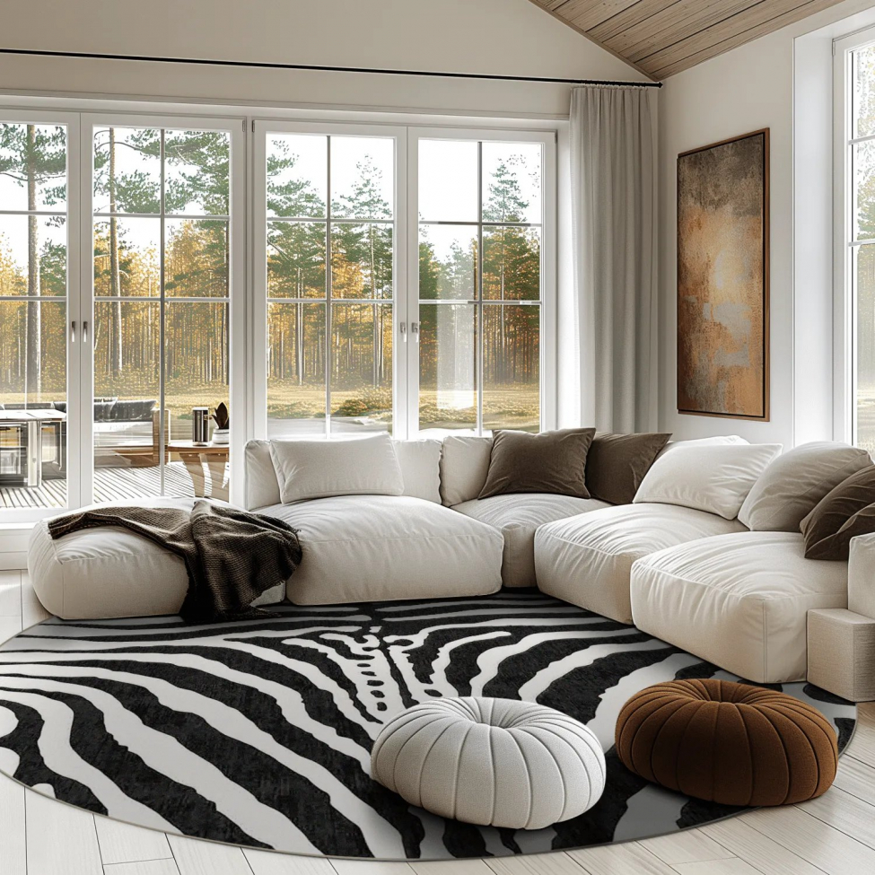 Rond kleed 'Zebra' 290cm - Zwart/Wit