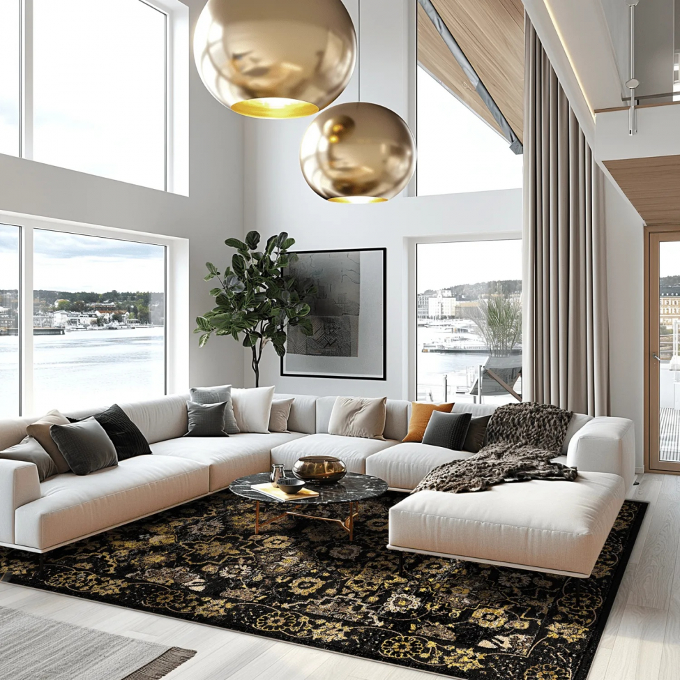Wiltonmatta 'Fernana' 240x340cm - Zwart/Goud