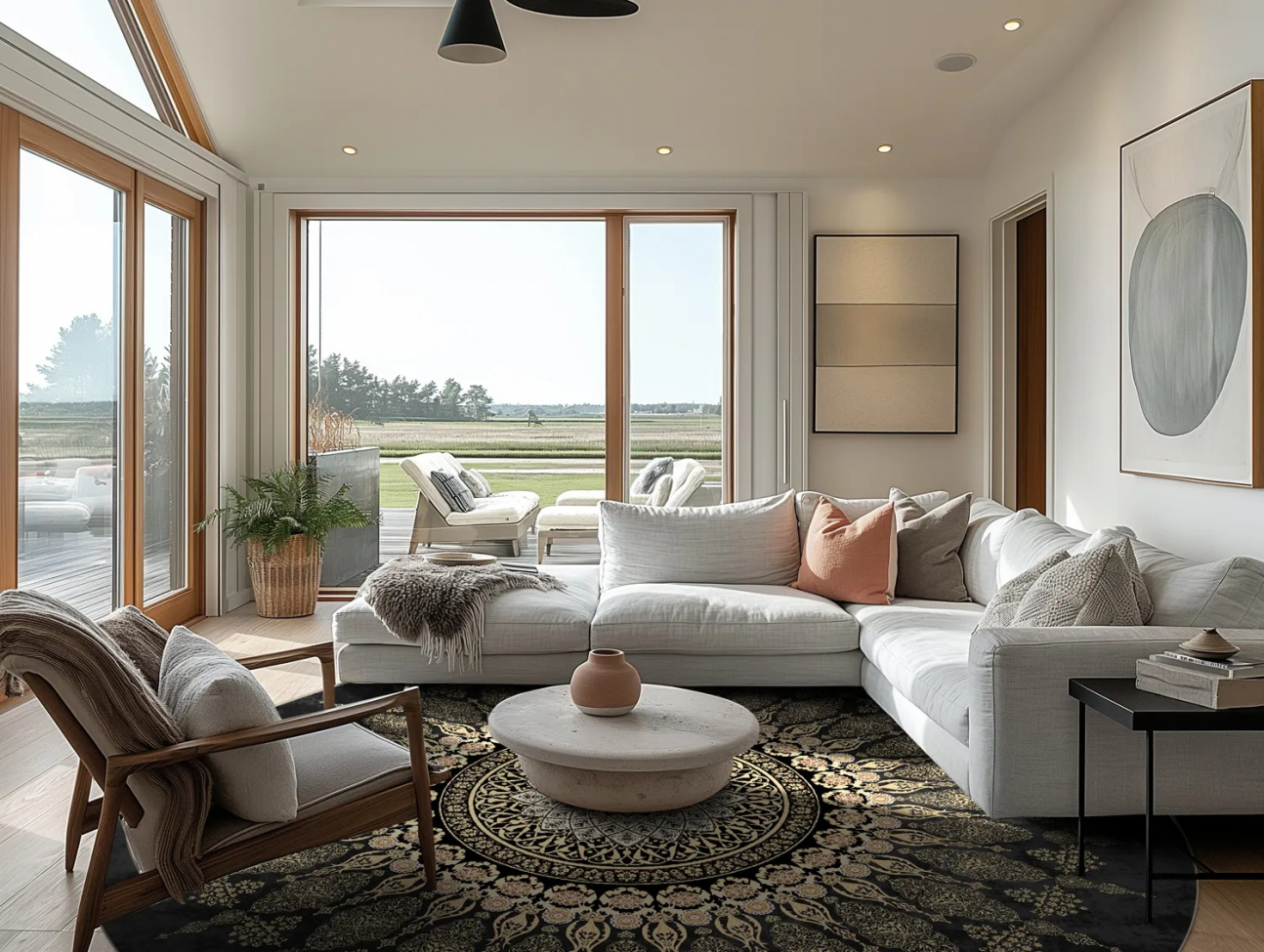 Rond tapijt ' Sandrigo' 240cm - Zwart/Goud