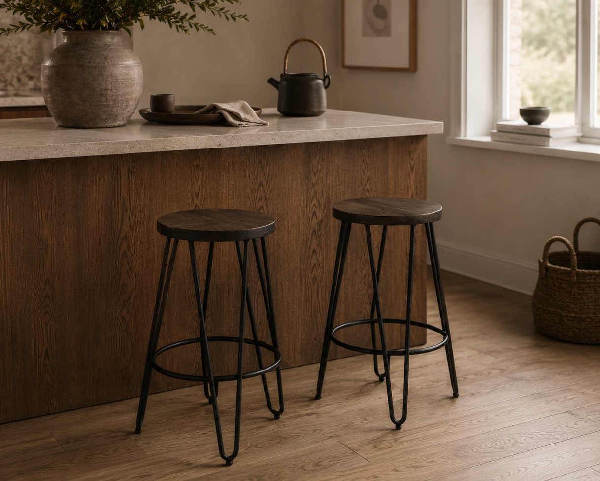 Hocker 'Rustic' 45cm - Hout/Staal