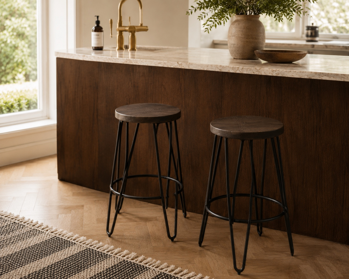 Hocker 'Rustic' 45cm - Hout/Staal