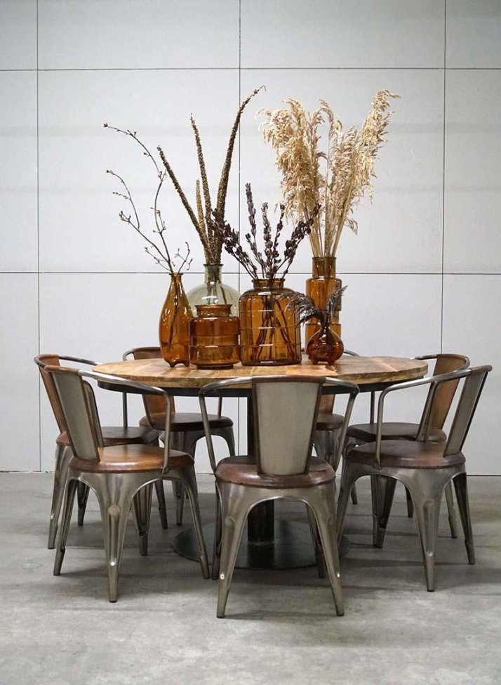 Ronde eettafel 'Jack' - Gerecycled hout/IJzer