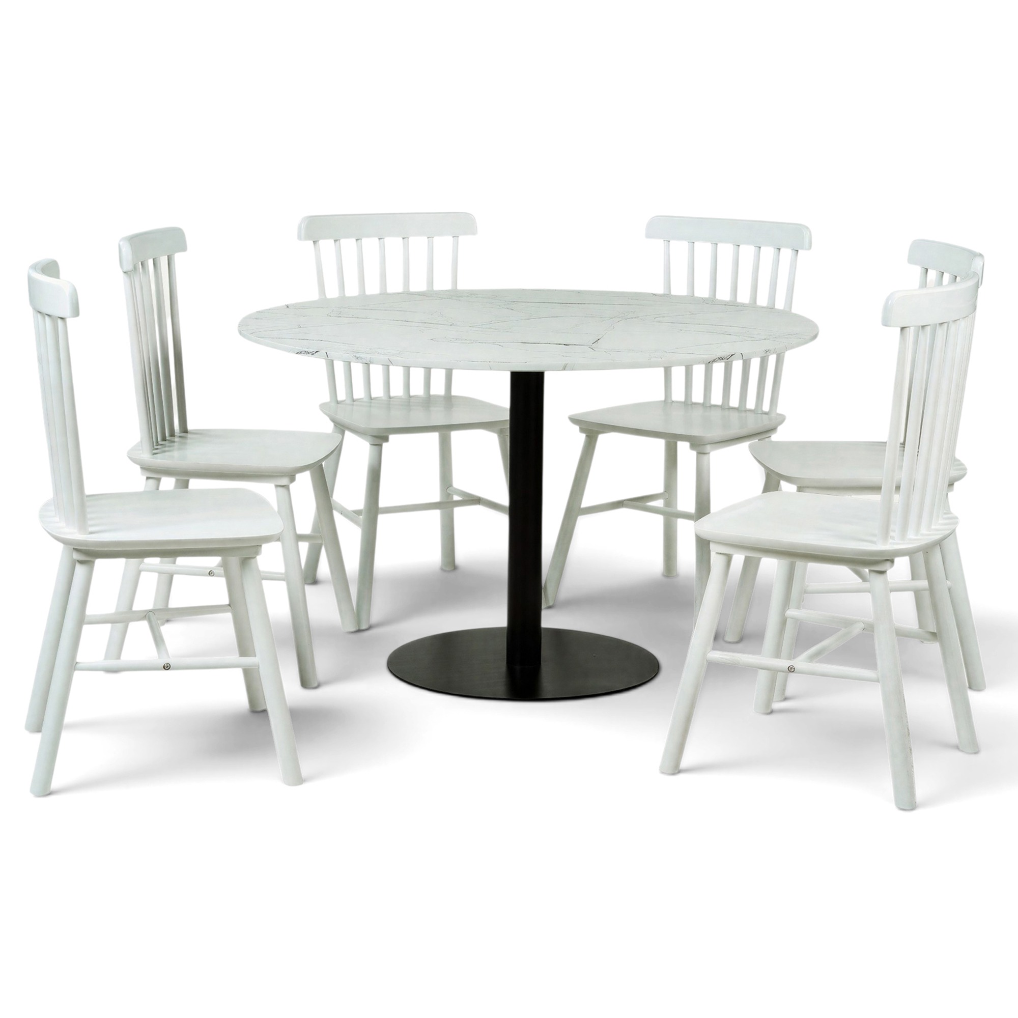 Eettafel 'Marbelous Elsa' - 1 Tafel Ø120 & 6 Stoelen