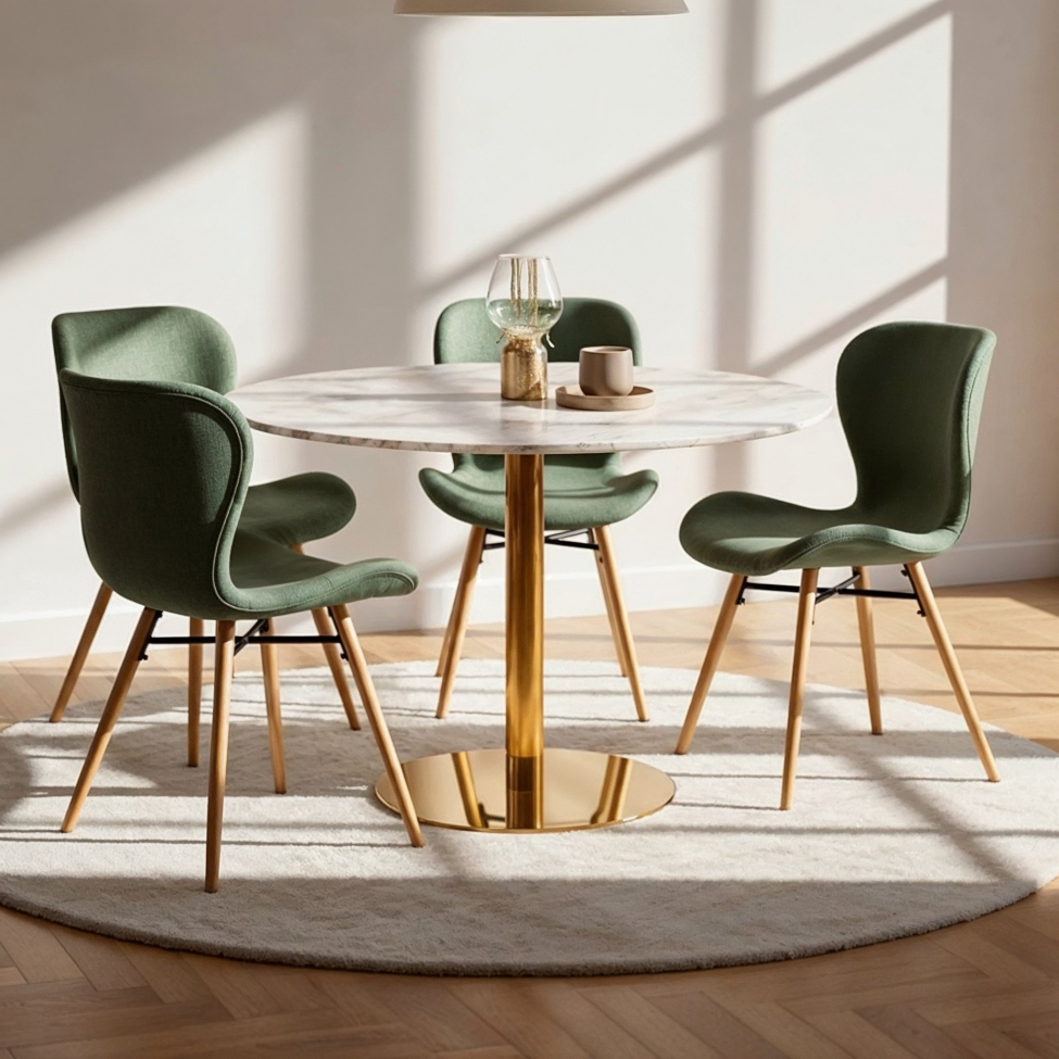 Eettafel 'Marbleous' Rond 120cm - Messing/Wit