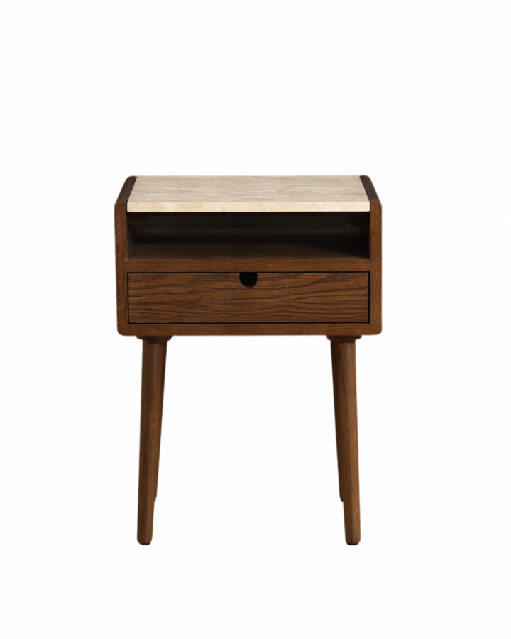 Bijzettafel \'Sapri\' 45x60cm - Walnoot/Travertijn in de groep Meubels / Tafels / Nachtkastjes bij Reforma (4978-walnut)