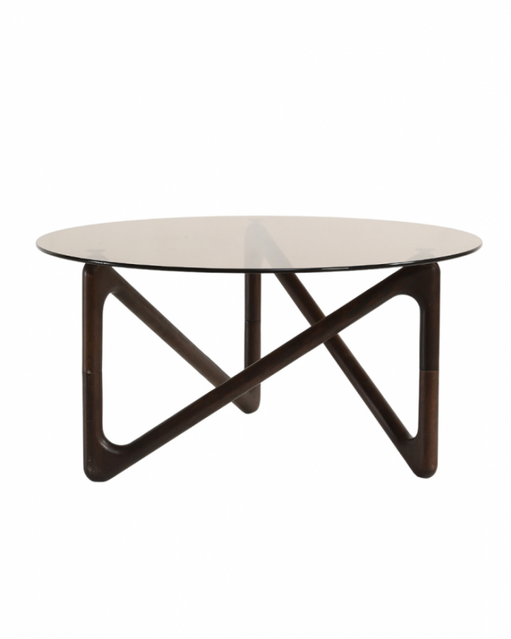 Salontafel \'Modica\' Ø80 – Walnoot/Glas in de groep Meubels / Tafels / Salontafels bij Reforma (717AB-walnut)