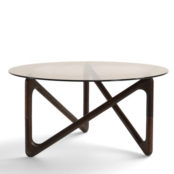 Salontafel \'Modica\' Ø80 – Walnoot/Glas in de groep Meubels / Tafels / Salontafels bij Reforma (717AB-walnut)