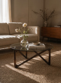 Salontafel \'Modica\' Ø80 – Walnoot/Glas