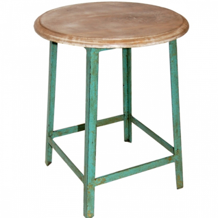 Vintage kruk met houten zitting \'Holly\' - Turkoois in de groep Meubels / Zitmeubels / Houten krukken bij Reforma (M110037)