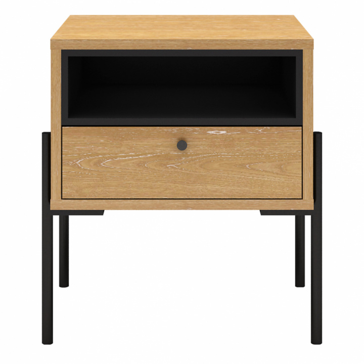 Nachttafel \'Punt\' - Eik/Zwart in de groep Meubels / Tafels / Nachtkastjes bij Reforma (PUNTNS01)