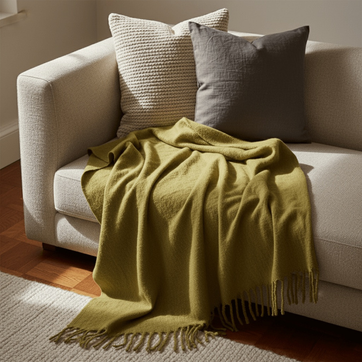 Geruite \'Samantha\' 130x170cm - Olijfgroen in de groep Inrichting / Textiel / Plaids & dekens bij Reforma (V10201726)