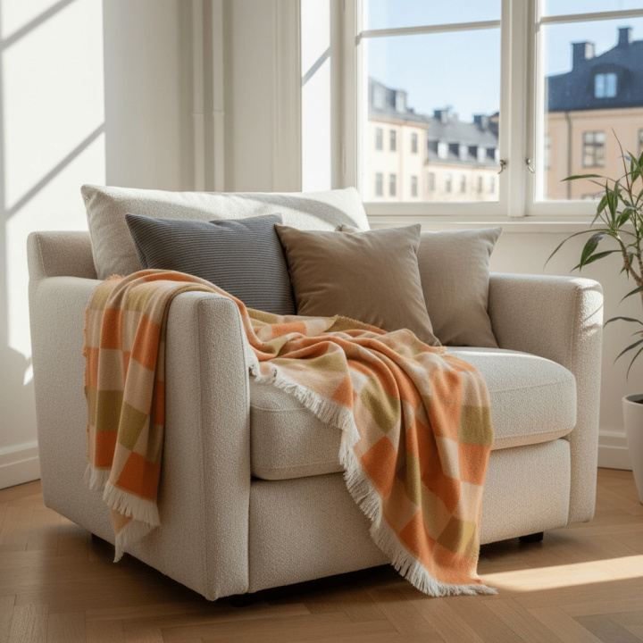 Geruite \'Audrey Check\' 130x170cm - Beige/geel/oranje in de groep Inrichting / Textiel / Plaids & dekens bij Reforma (V10201735)