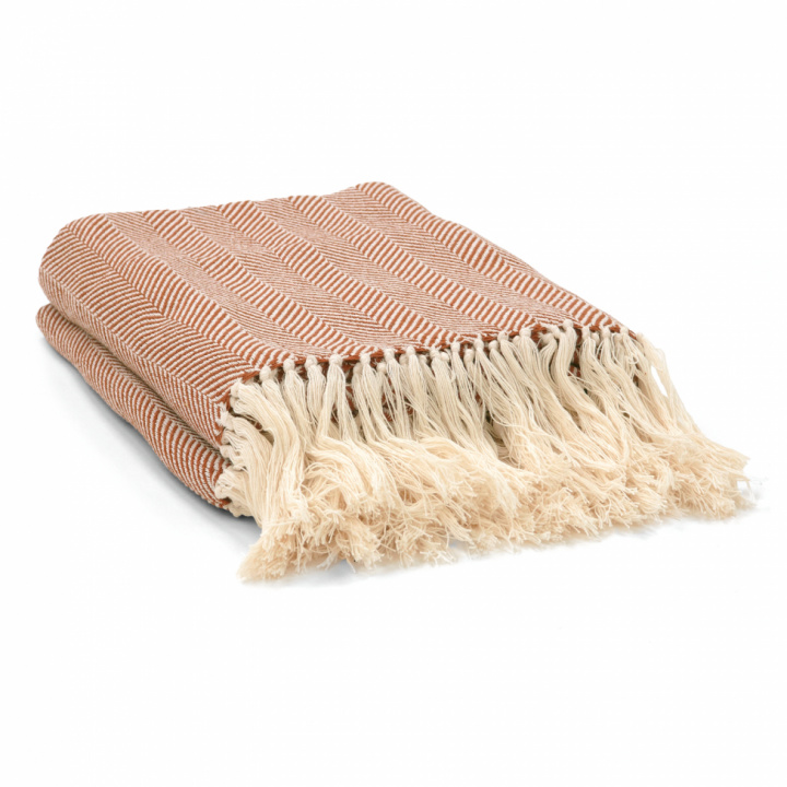 Katoenen deken \'Denisa Fishbone\' 130x170cm - Bruin/wit in de groep Inrichting / Textiel / Plaids & dekens bij Reforma (V10201747)