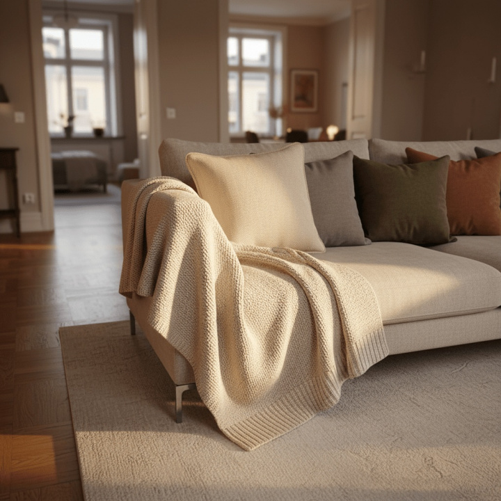 Kussenhoes \'Denisa Fishbone\' 45x45cm - Beige/wit in de groep Inrichting / Textiel / Kussenslopen bij Reforma (V10201756)