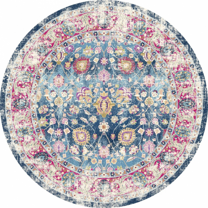 Rond tapijt \'Bouhjar\' 200cm - Blauw/Roze/Multi in de groep Inrichting / Vloerkleden / Geweven Vloerkleden bij Reforma (X10116938)