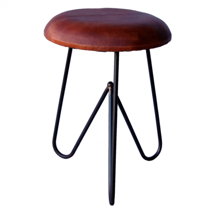 Kruk Vintage - Leer/Staal in de groep Meubels / Zitmeubels / Houten krukken bij Reforma (ma1113)